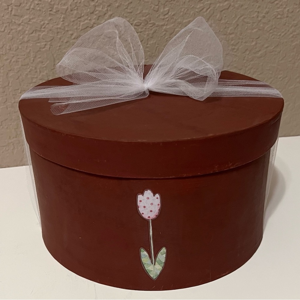Decorative Storage Box with Tulip Design Burgundy Wine a Handcrafted New